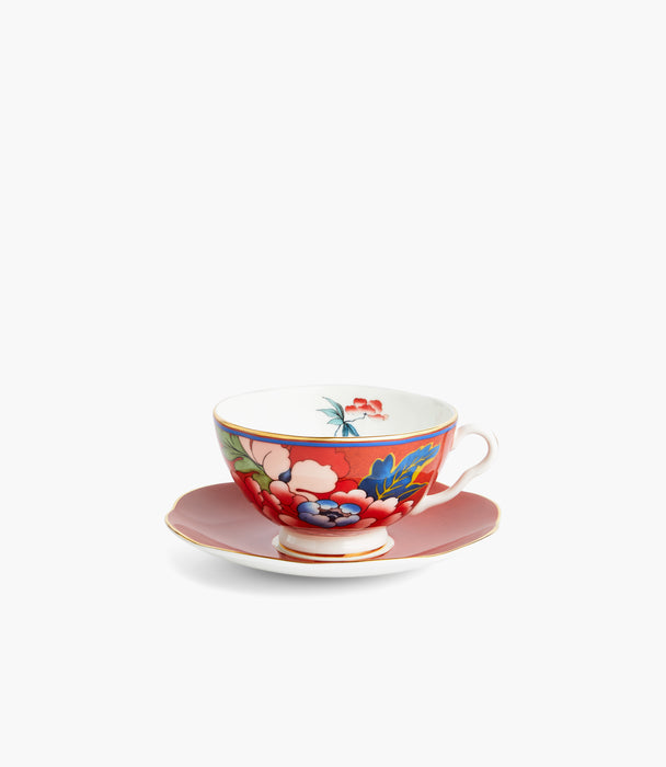 Paeonia Blush Teacup and Saucer Red