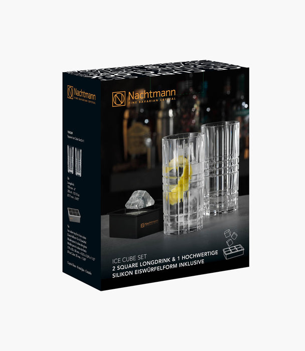 Square Set Longdrink glass & Ice Cube Set 3 Pcs