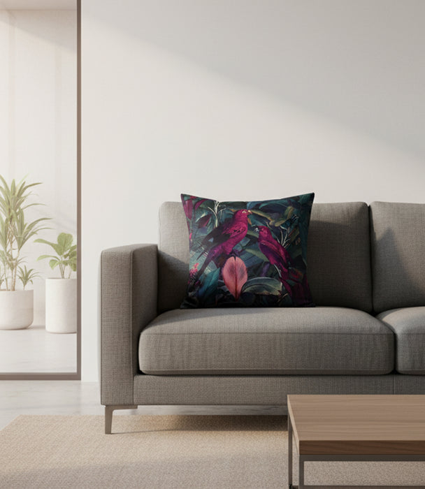 وسادة أمازونيا مخمل ملوّنة برسمة طيور استوائية