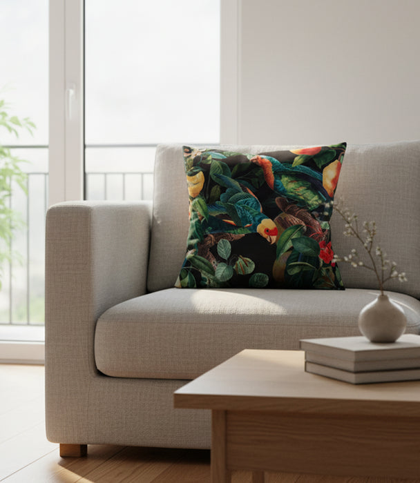 وسادة أمازونيا مخمل ملوّنة برسمة طيور الببغاء