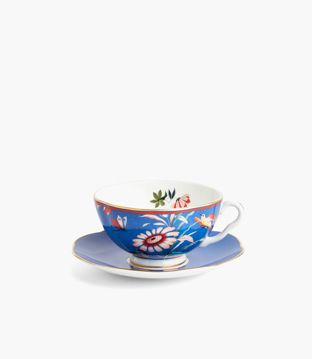 Paeonia Blush Teacup and Saucer Blue