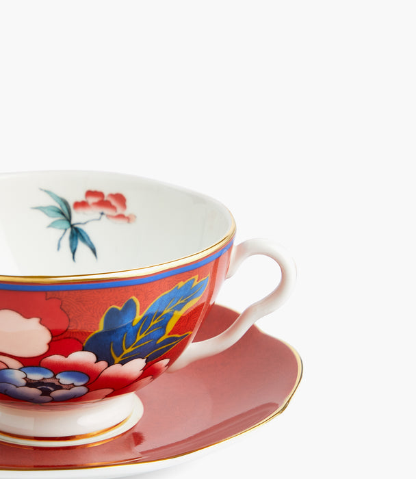 Paeonia Blush Teacup and Saucer Red