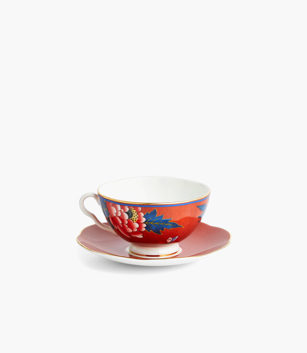 Paeonia Blush Teacup and Saucer Red