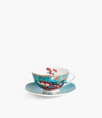 Paeonia Blush Teacup and Saucer Green