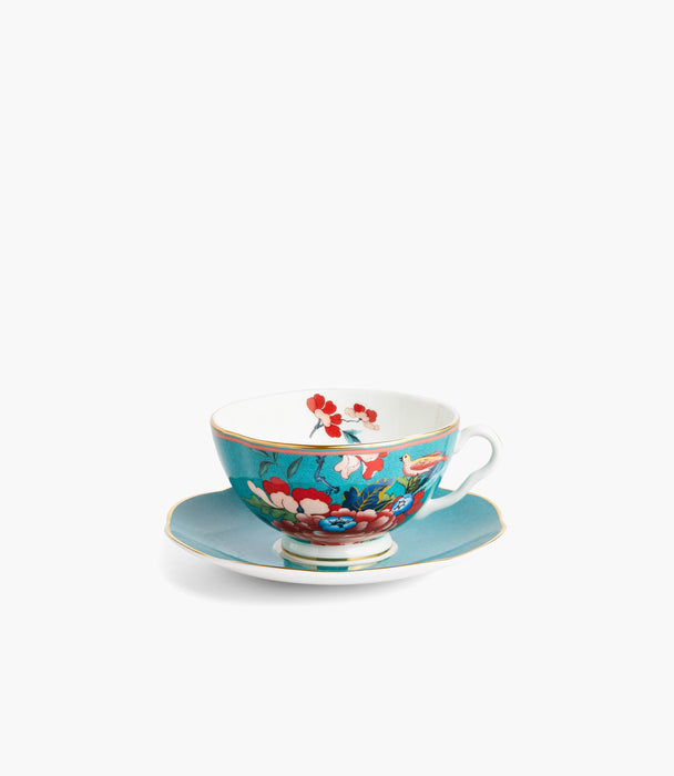 Paeonia Blush Teacup and Saucer Green - Roomours