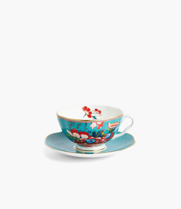 Paeonia Blush Teacup and Saucer Green
