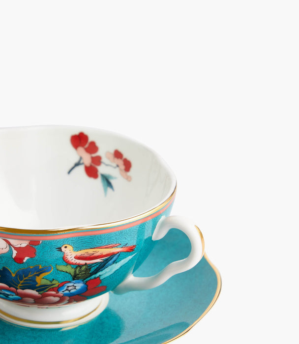 Paeonia Blush Teacup and Saucer Green - Roomours