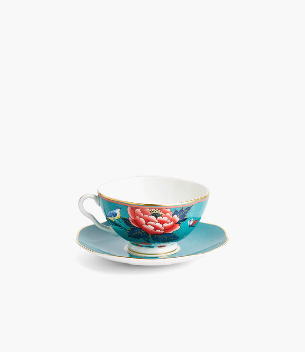 Paeonia Blush Teacup and Saucer Green - Roomours