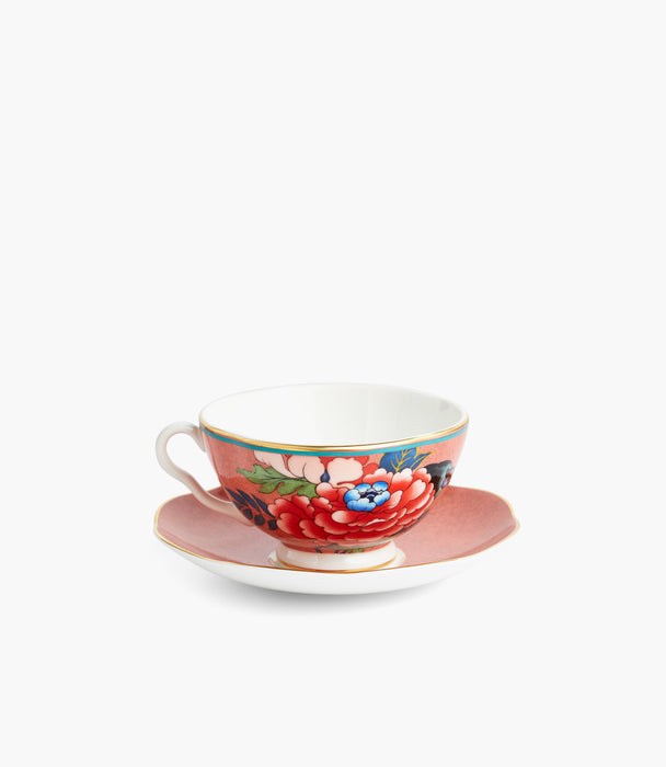 Paeonia Blush Teacup and Saucer Coral