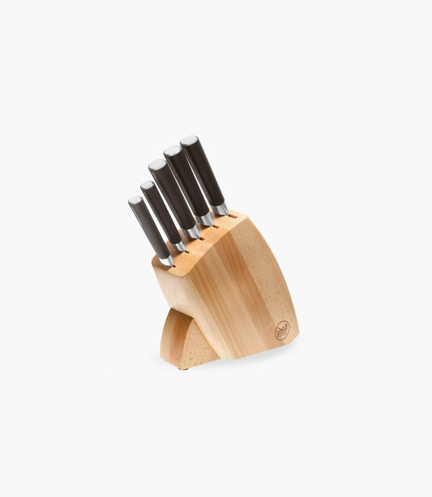 Knife Block 5 Pcs Stainless Steel & Wood Black - Roomours