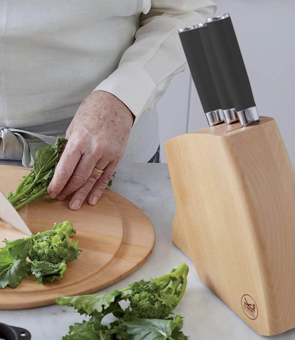 Knife Block 5 Pcs Stainless Steel & Wood Black - Roomours
