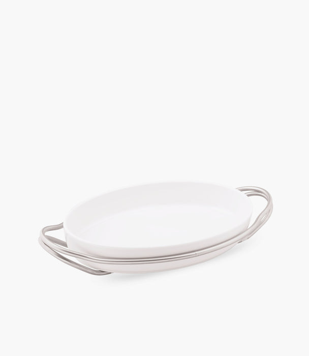 New Living Serving Dish Porcelain Oval Satin S/Steel 35x24cm