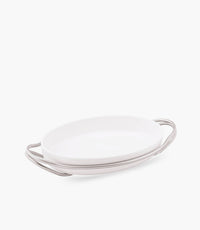 New Living Serving Dish Porcelain Oval Satin S/Steel 44x27cm - Roomours