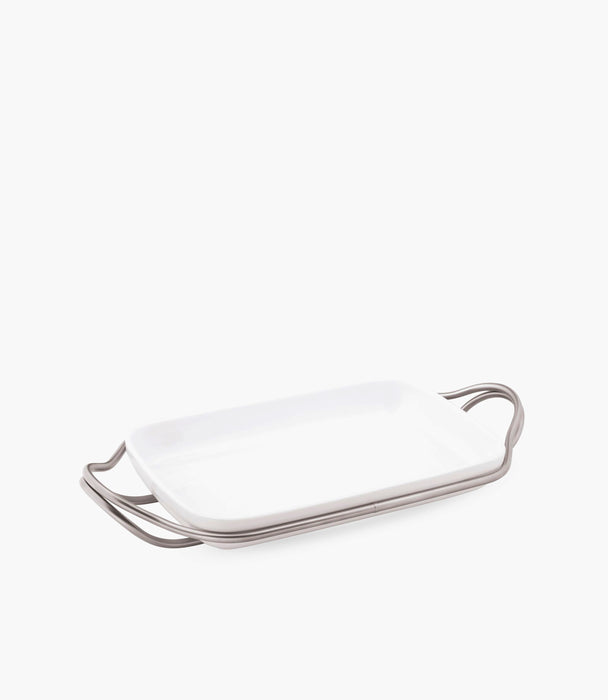 New Living Serving Dish Porcelain Rect.Satin S/Steel 41x27cm