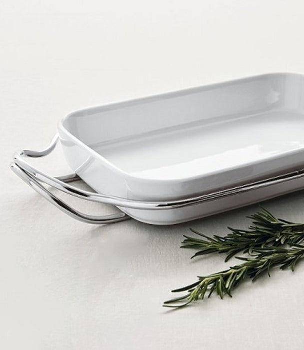 New Living Serving Dish Porcelain Rect.Satin S/Steel 41x27cm