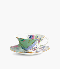 Butterfly Bloom Green Teacup and Saucer