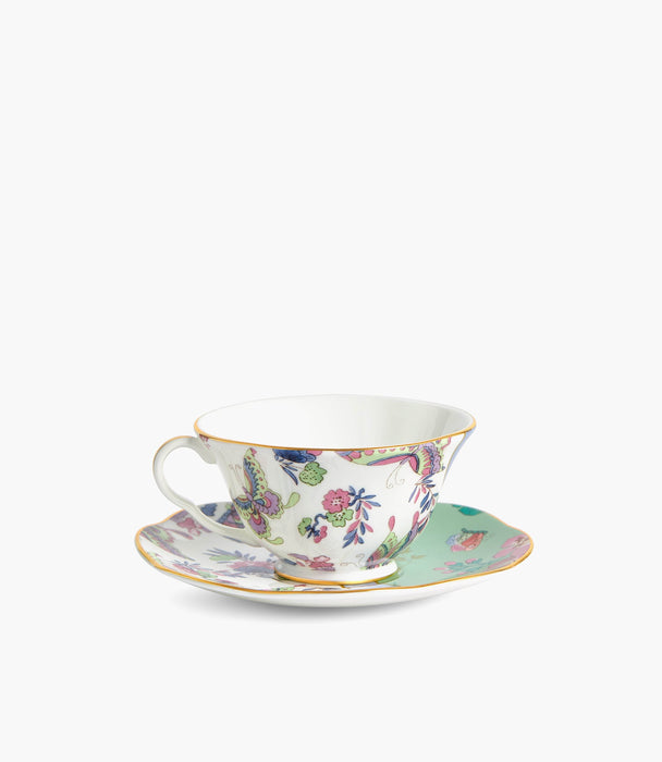 Butterfly Bloom Green Teacup and Saucer - Roomours