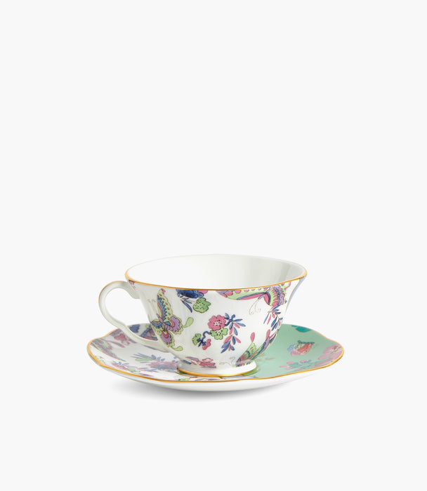 Butterfly Bloom Green Teacup and Saucer
