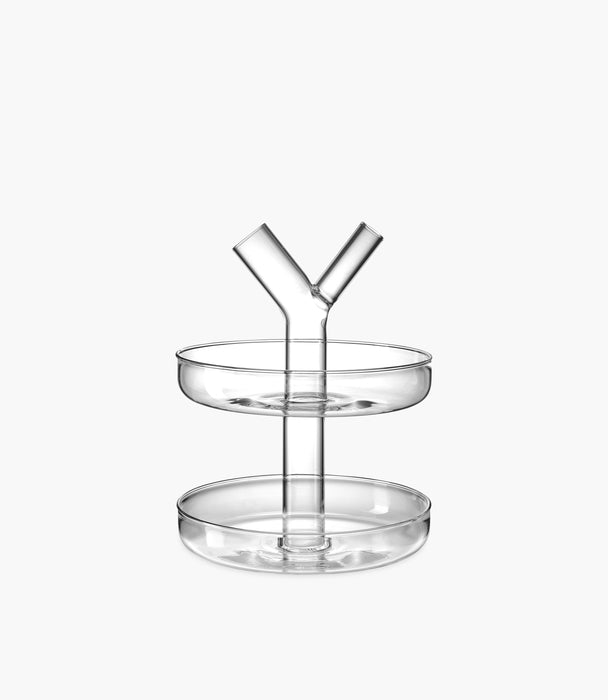 حامل كيك ومزهرية بيوني زجاجي شفاف من طبقتين