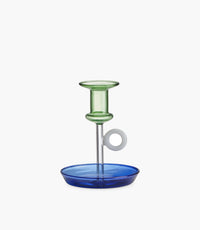 حامل شمعة لو بوجي زجاجي أخضر مع قاعدة باللون الأزرق