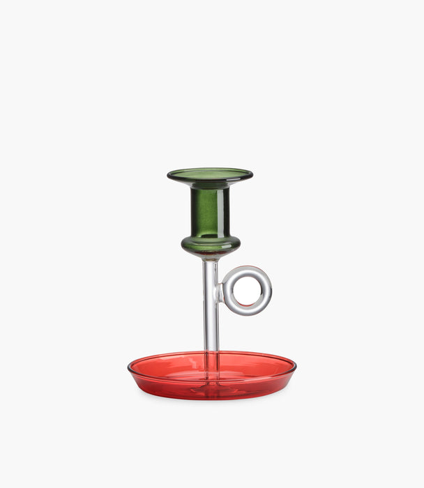 Le Bugie Candleholder Bud Green, Clear and Red Base 14cm