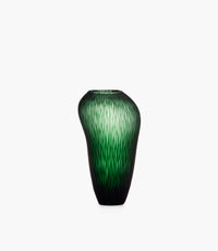 Carving Green Satin Glass Vase – Vertical Wavy Stripes, H36