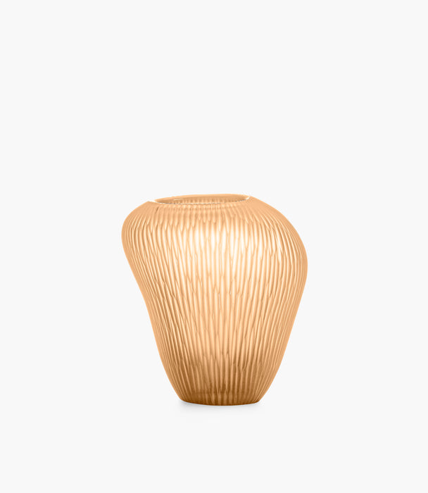 Carving Peach Satin Glass Vase – Vertical Wavy Stripes, 23 c
