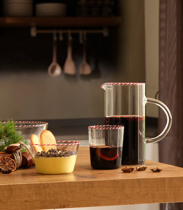 Sweet Borosilicate Glass cups– Set of 4, Red/White Rim