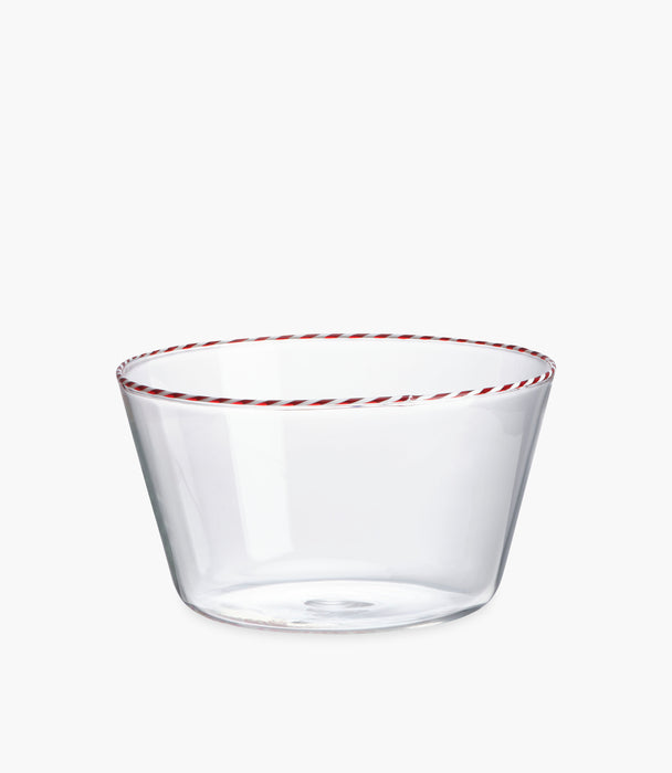 Sweet Borosilicate Glass Bowl Red/White Rim Diam 18cm