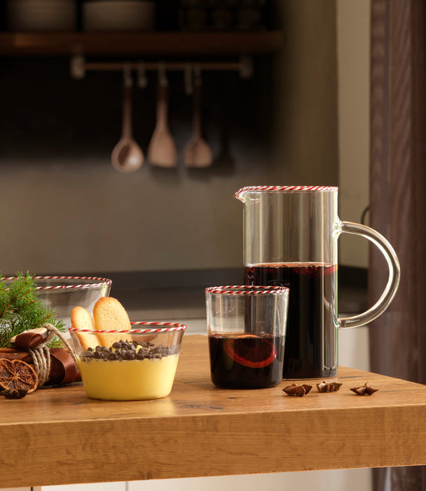 Sweet Borosilicate Glass Bowl Red/White Rim Diam 18cm