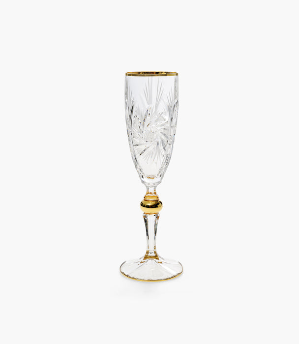 Pinwheel Crystal Matt Cut Gold Champagne Flute 180ml