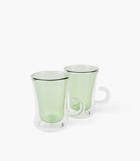Green Handle Clear Tea Cup S/2