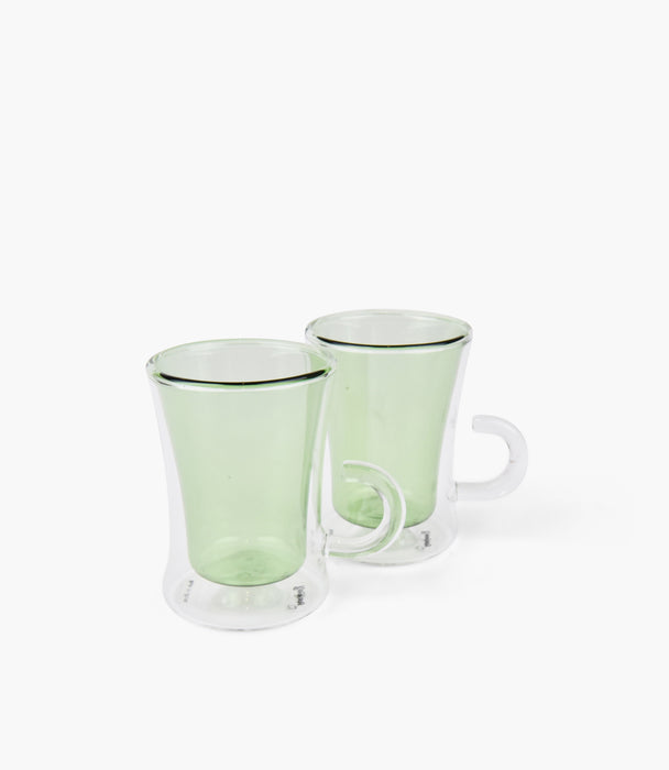 Green Handle Clear Tea Cup S/2