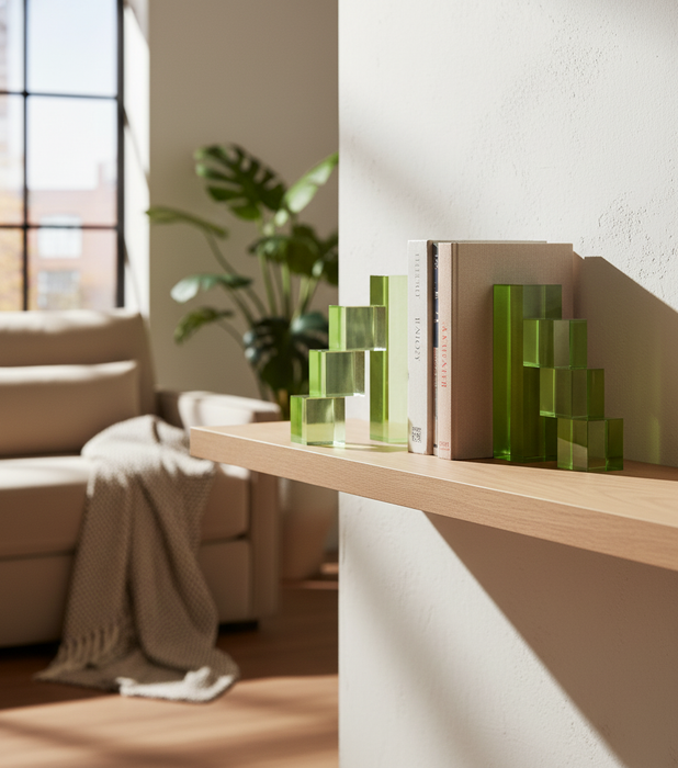 طقم حاجزات كتب جيوماتريك كريستال خضراء بتصميم هندسي - عدد 2