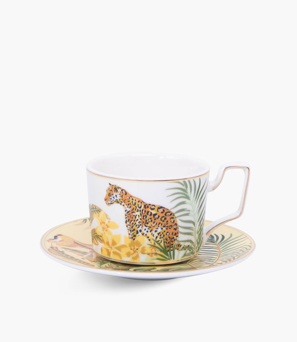 Leopard Coffee Cup W/Saucer 220mL Yellow