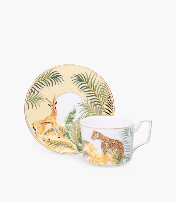 Leopard Coffee Cup W/Saucer 220mL Yellow