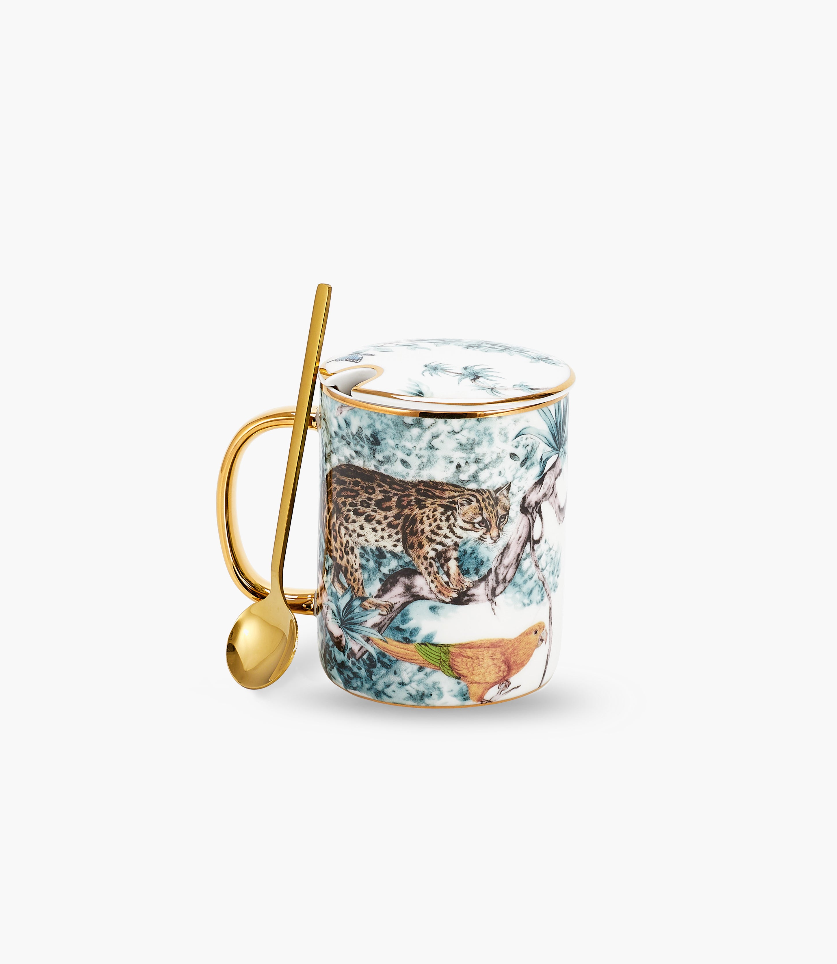 Panther Ceramic Mug With Lid And Spoon 350mL Multicolour