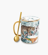 Panther Ceramic Mug With Lid And Spoon 350mL Multicolour