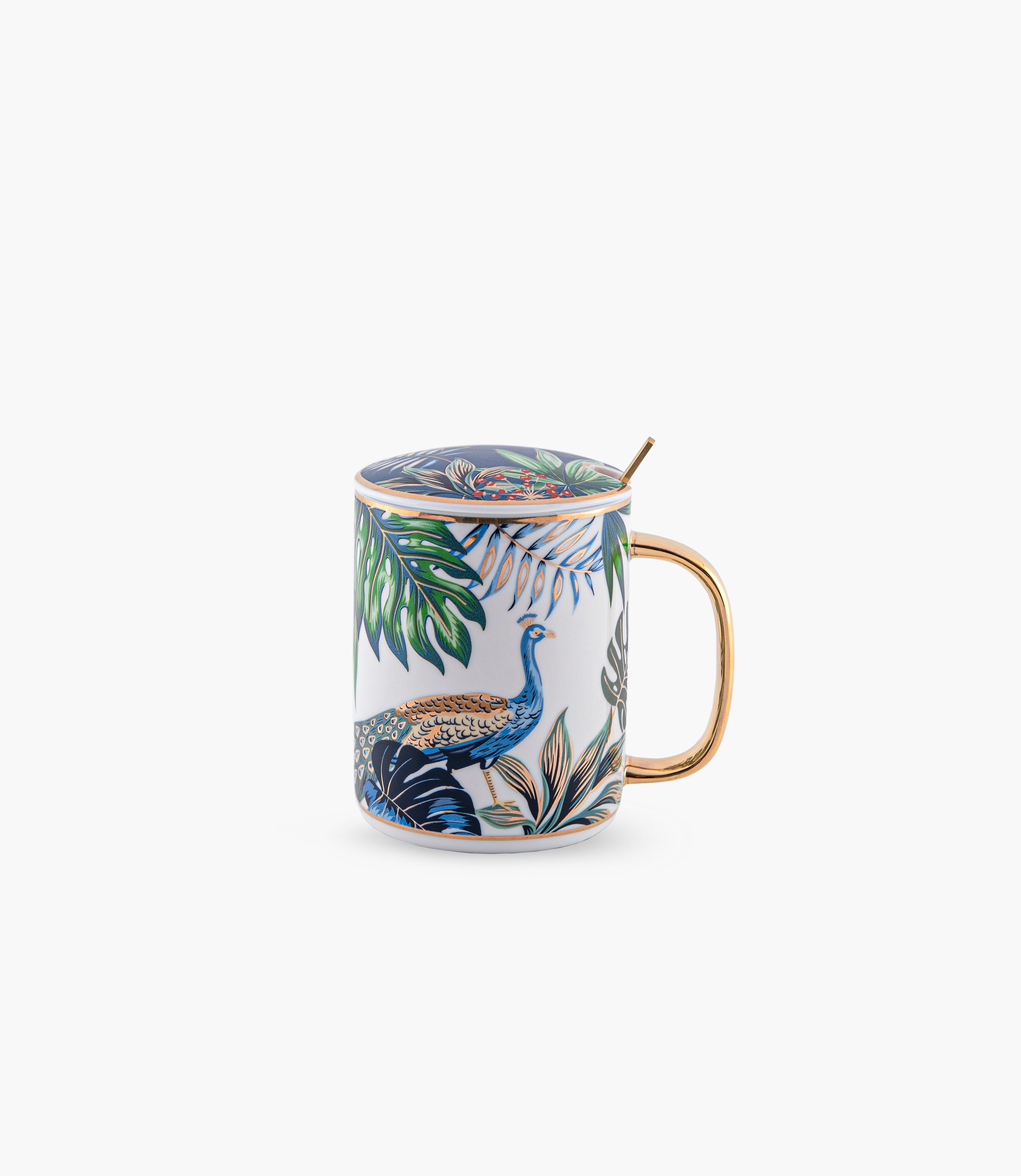 Peacock Mug W/Lid And Spoon 350mL