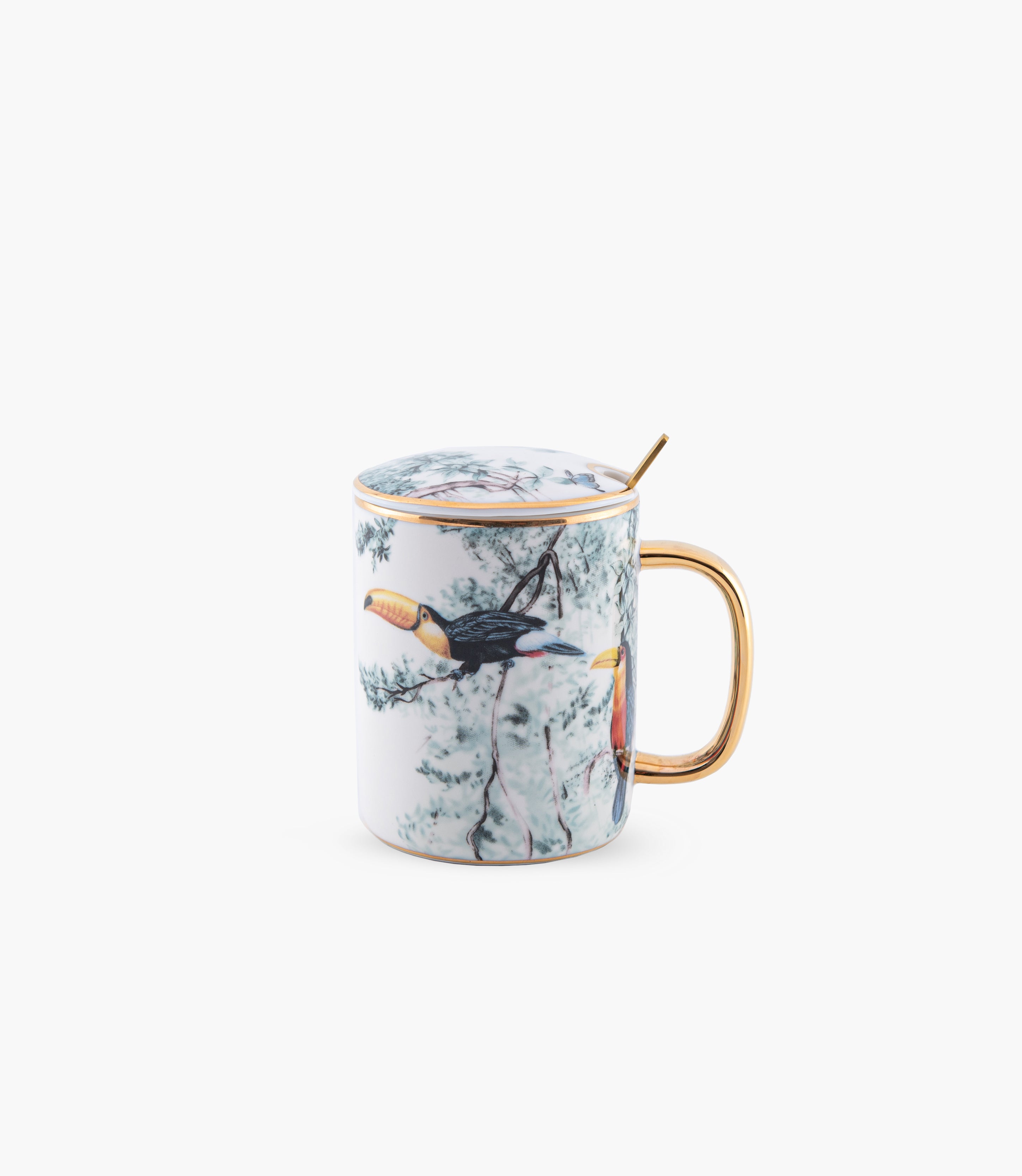 Touqan Ceramic Mug With Lid And Spoon 350mL Multicolour
