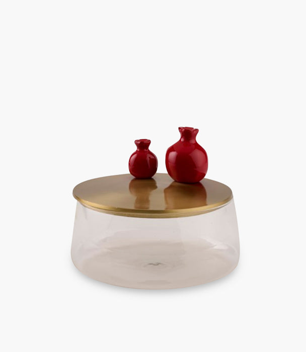 Candy Jar Aluminum Lid Red Pomegranates Top 12Cm Base 10Cm H