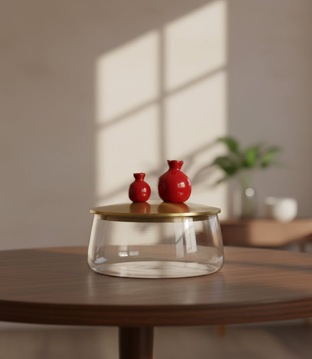 Candy Jar Aluminum Lid Red Pomegranates Top 12Cm Base 10Cm H