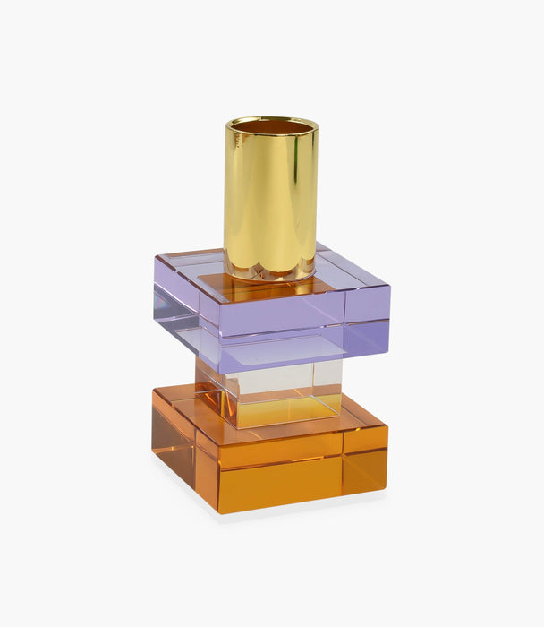 Kiyara Crystal Glass Candlestick Purple/Orange 5x5x10cm - Roomours