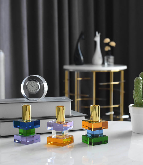 Kiyara Crystal Glass Candlestick Purple/Orange 5x5x10cm - Roomours