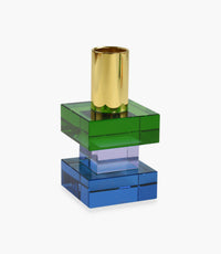 Kiyara Crystal Glass Candlestick Green/Blue 5x5x10cm