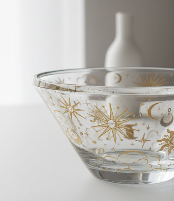 وعاء سيليستيال زجاجي شفاف بزخارف ذهبية