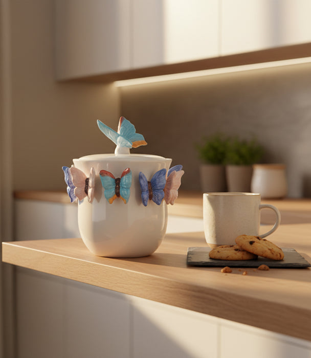 وعاء ديكور بترفلاي سيراميك بتصميم فراشات - 18.5×18.5×21 سم