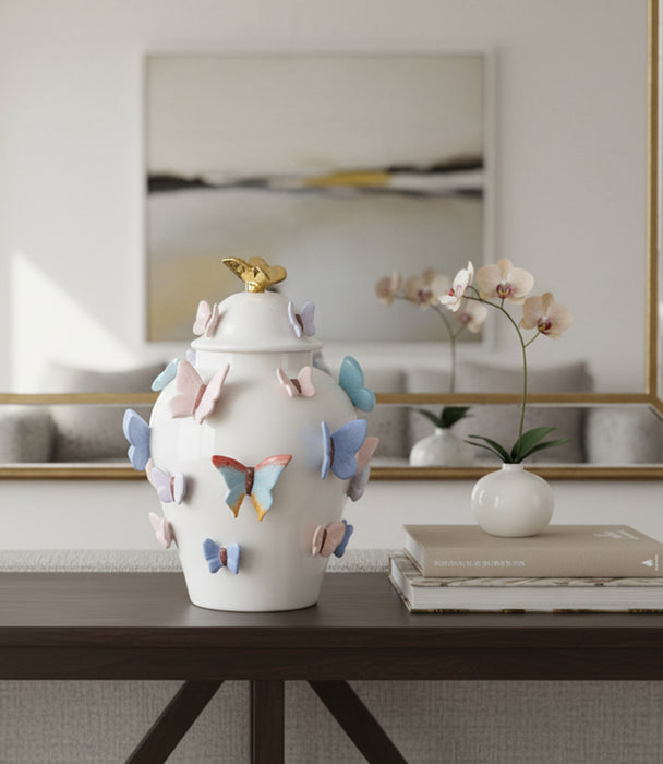 وعاء ديكور بترفلاي سيراميك بتصميم فراشات - 27×27×38 سم