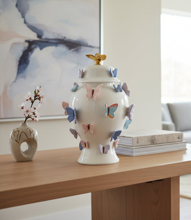 وعاء ديكور بترفلاي سيراميك بتصميم فراشات - 28×28×45 سم
