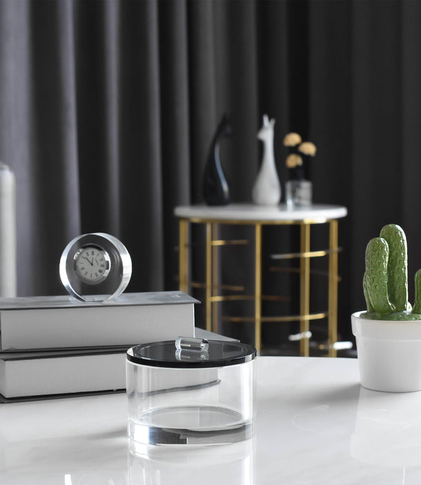 Kiyara Crystal Glass Jar Round Clear/ Black 10x10x8.6cm - Roomours